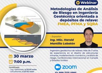 Webinar «Metodologías de análisis de riesgo en ingeniería geotécnica orientada a depósitos de relave: FMEA, PFMA y SQRA»