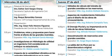 El foro «Las obras hidráulicas antes las grandes avenidas recurrentes» se realizará el 26 y 27 de abril en el Colegio de Ingenieros del Perú – Consejo Departamental de Lima