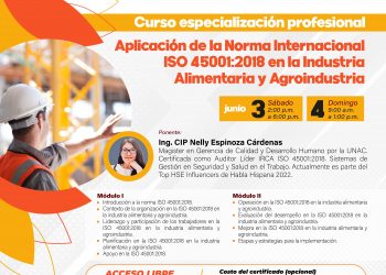 Curso de Especialización Profesional “Aplicación de la Norma Internacional ISO 45001:2018 en la industria alimentaria y agroindustria”