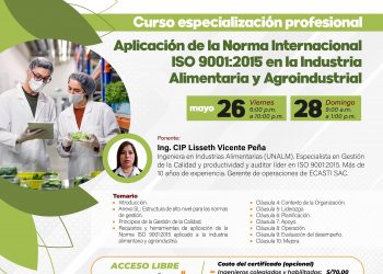 Curso de especialización profesional “Aplicación de la Norma Internacional ISO 9001:2015 en la industria alimentaria y agroindustrial”