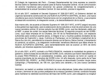 PRONUNCIAMIENTO PROYECTO «NUEVA CARRETERA CENTRAL»