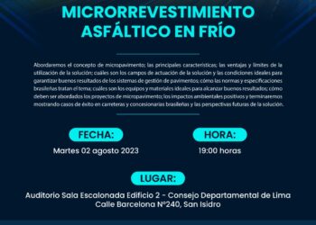 Conferencia técnica «Microrrevestimiento asfáltico en frío» / Miércoles 2 de agosto – 7:00 p.m.