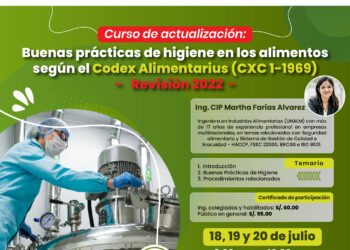 Curso de actualización «Buenas prácticas de higiene en los alimentos según el Códex Alimentarius (CXC1-1969)-Revisión 2022» / 18, 19 y 20 de julio