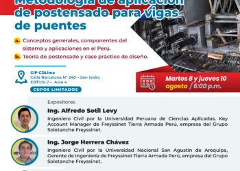 Curso teórico–práctico presencial «Metodología de aplicación de postensado para vigas y puentes» / Fechas: Martes 8 y jueves 10 de agosto