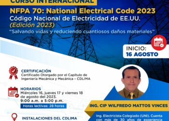 Curso internacional «NFPA 70: National Electrical Code 2023 – Código nacional de electricidad de EE.UU. (Edición 2023)» / Inicio: 16 de agosto