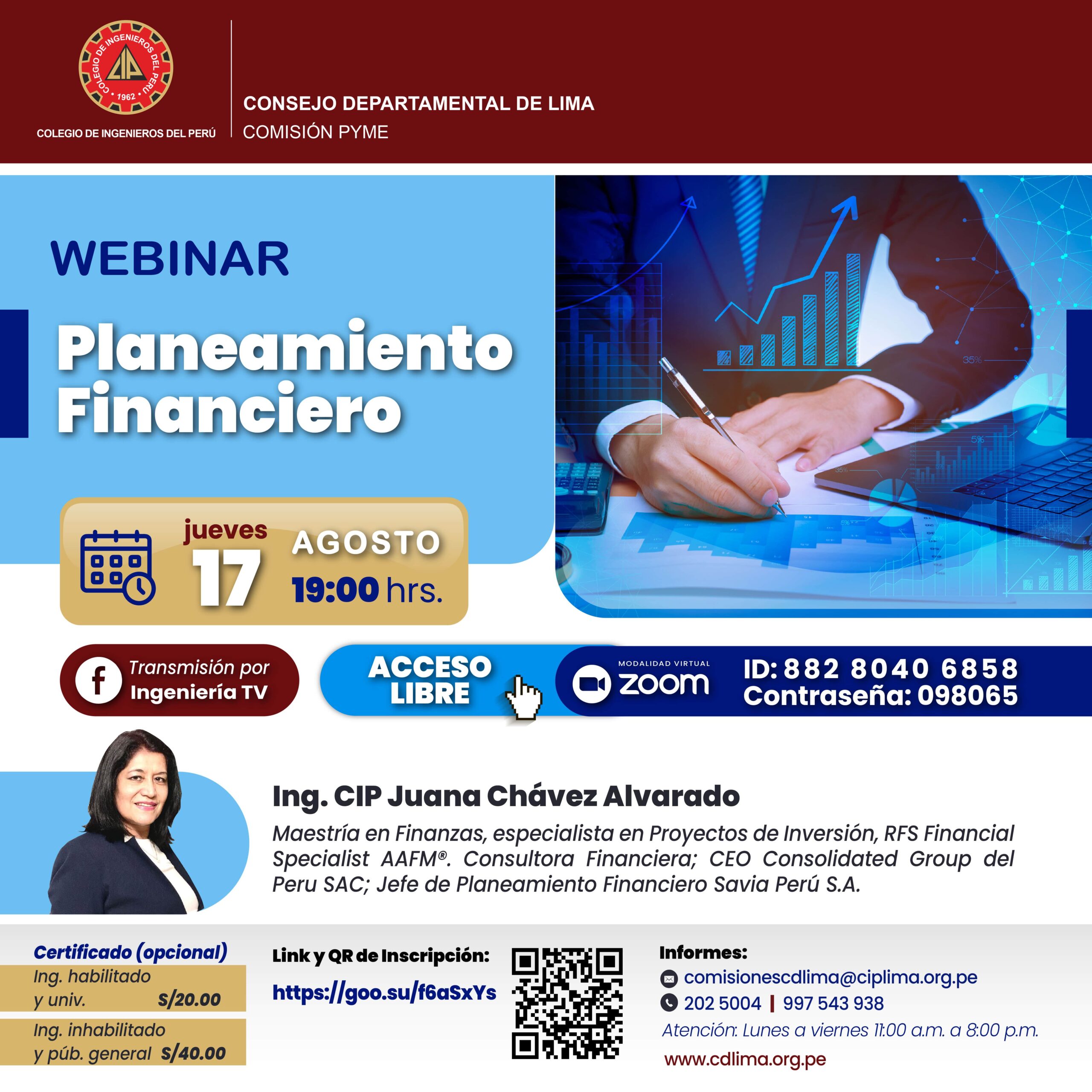 Webinar «Planeamiento financiero» / Jueves 17 de agosto – 7:00 p.m.