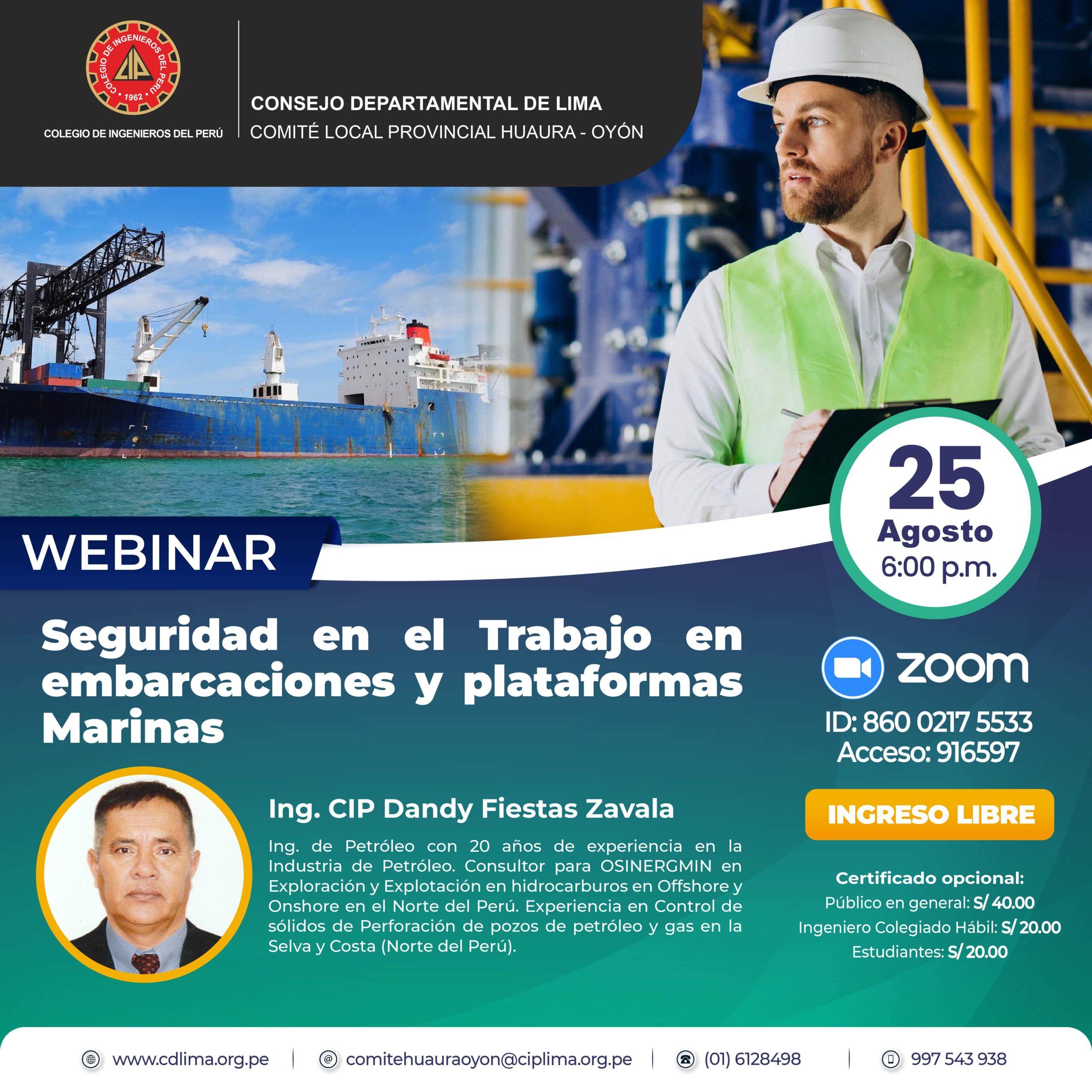 Webinar «Seguridad en el trabajo en embarcaciones y plataformas marinas» / Viernes 25 de agosto – 6:00 p.m.