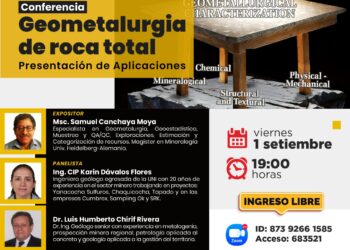 Conferencia «Geometalurgia de roca total. Presentación de aplicaciones» / Viernes 1 de setiembre – 07:00 p.m.