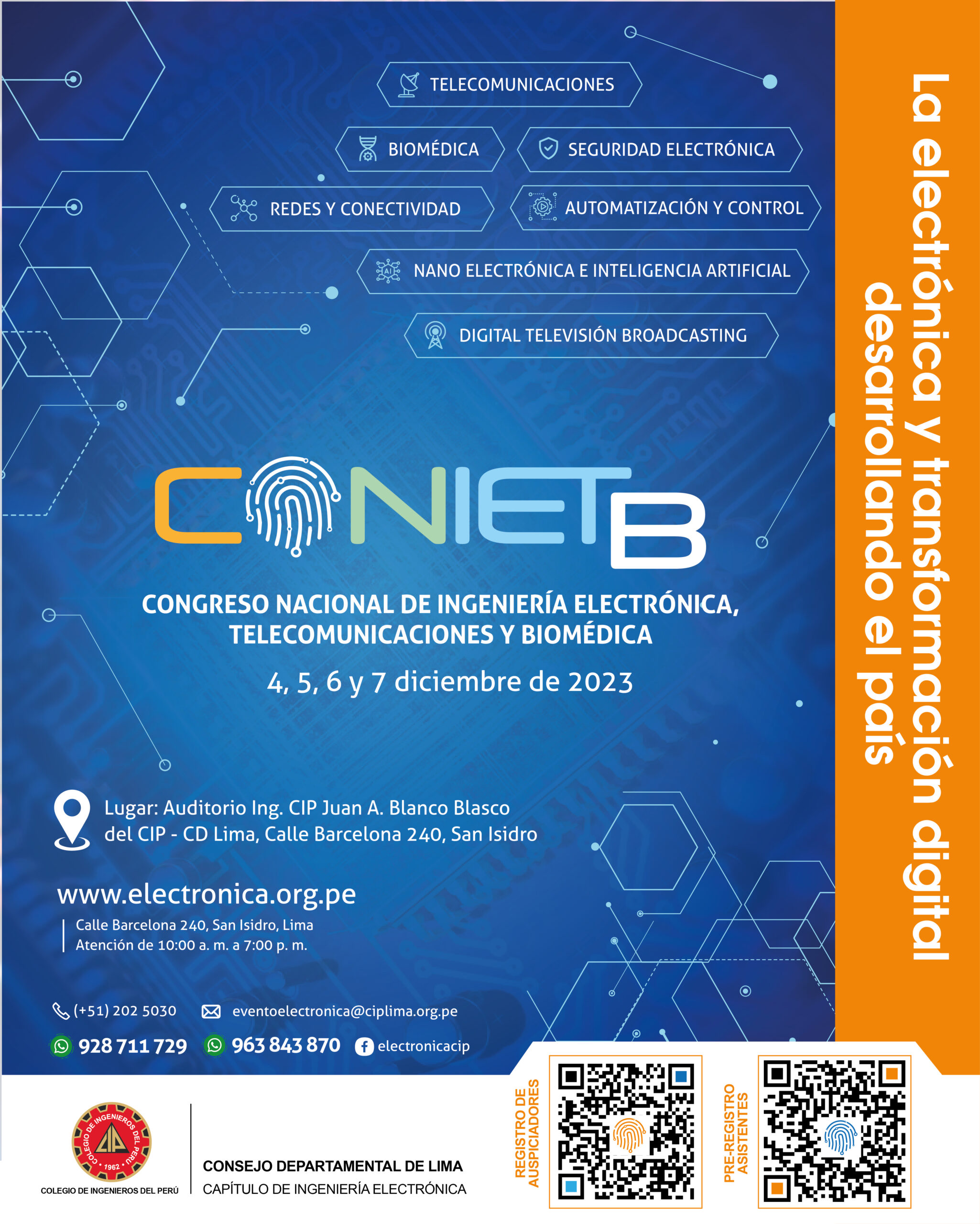 Lanzamiento oficial del VII Congreso Nacional de Ingeniería Electrónica, Telecomunicaciones y Biomédica – CONIETB 2023 / Miércoles 9 de agosto – 11:00 a.m.