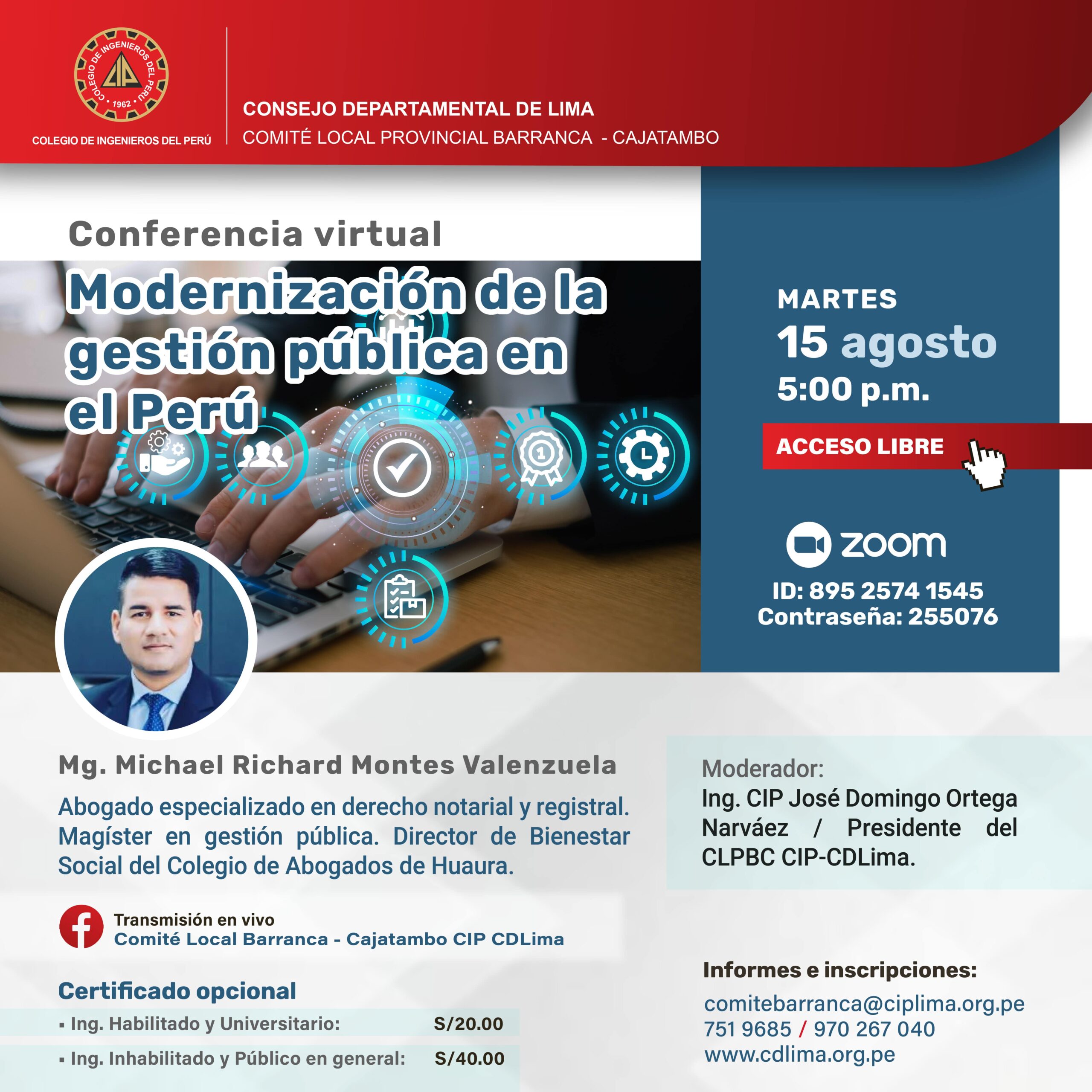 Conferencia virtual “Modernización de la gestión pública en el Perú” / Martes 15 de agosto – 5:00 p.m.