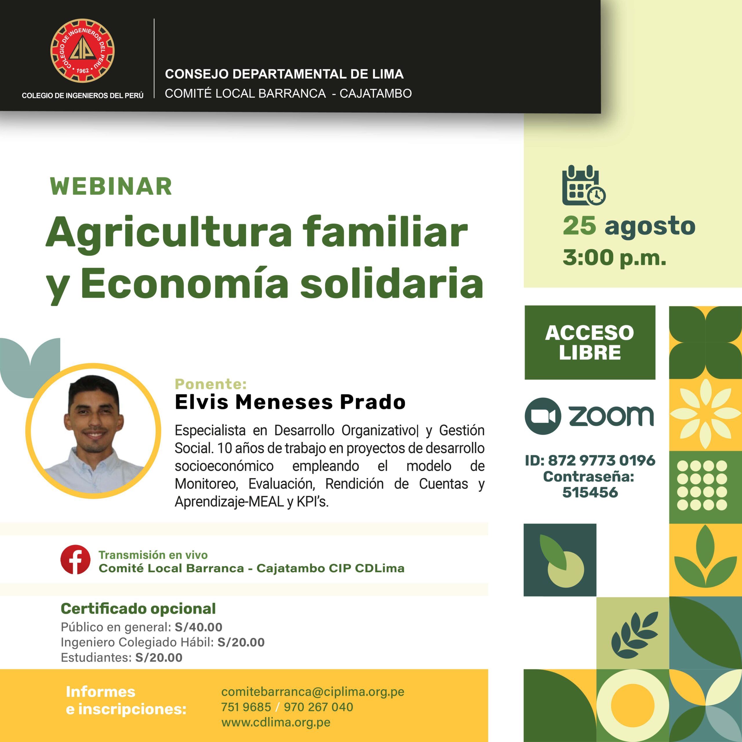 Webinar “Agricultura familiar y economía solidaria” / Viernes 25 de agosto – 3:00 p.m.
