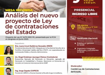 Mesa redonda «Análisis del nuevo proyecto de ley de contrataciones del Estado» / Miércoles 9 de agosto – 6:30 p.m.