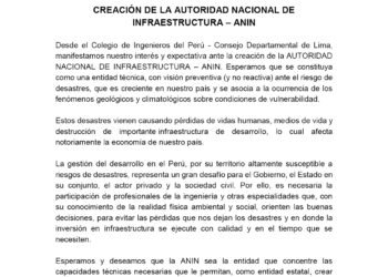 Pronunciamiento: CREACIÓN DE LA AUTORIDAD NACIONAL DE INFRAESTRUCTURA – ANIN