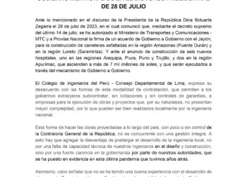 PRONUNCIAMIENTO SOBRE LOS CONTRATOS GOBIERNO A GOBIERNO MENCIONADOS EN EL DISCURSO PRESIDENCIAL DE 28 DE JULIO