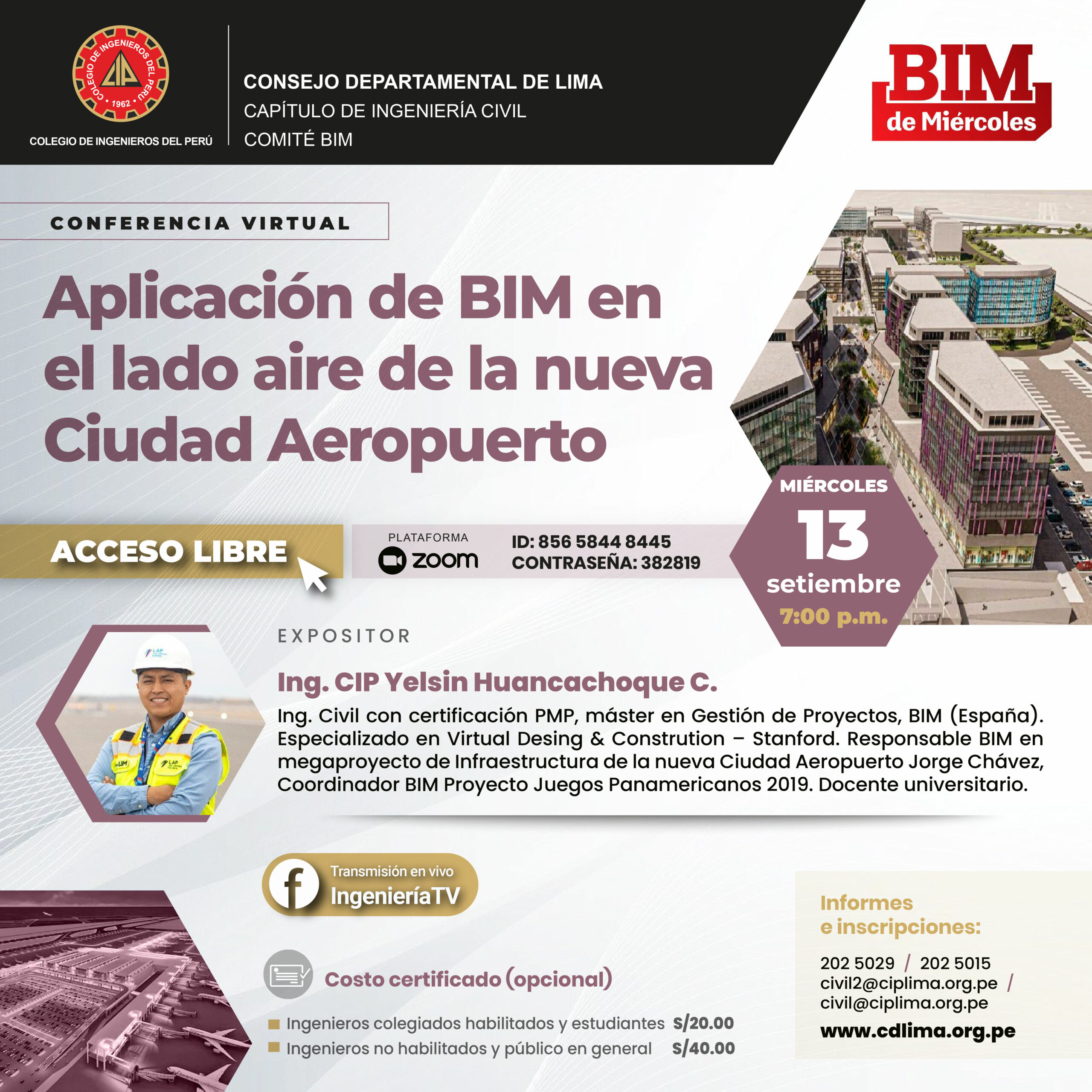Conferencia virtual «Aplicación del BIM en el lado aire de la nueva ciudad Aeropuerto» – Miércoles 13 de Set.
