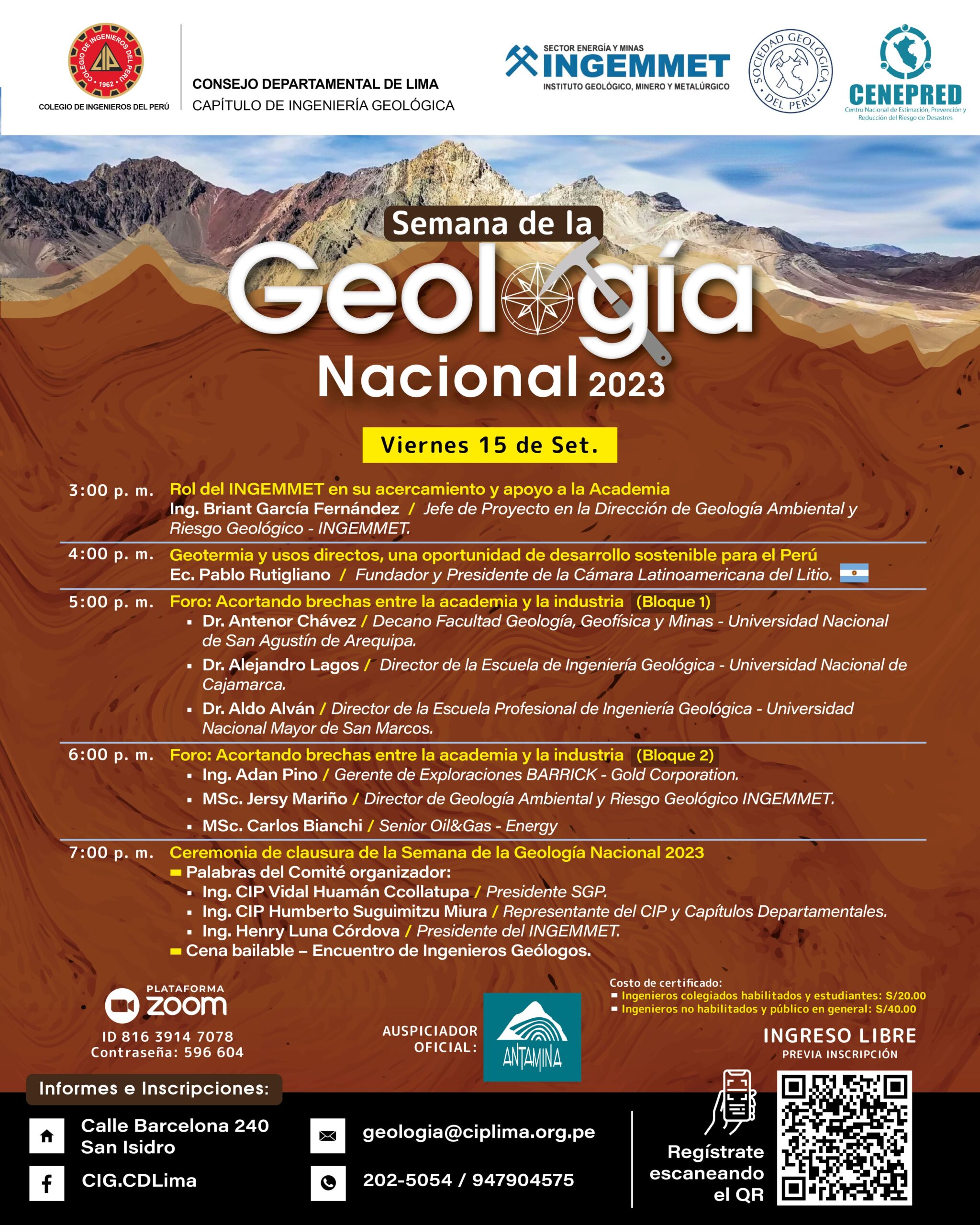Semana de la Geología Nacional 2023: Programación del viernes 15 setiembre – 3:00 p.m.
