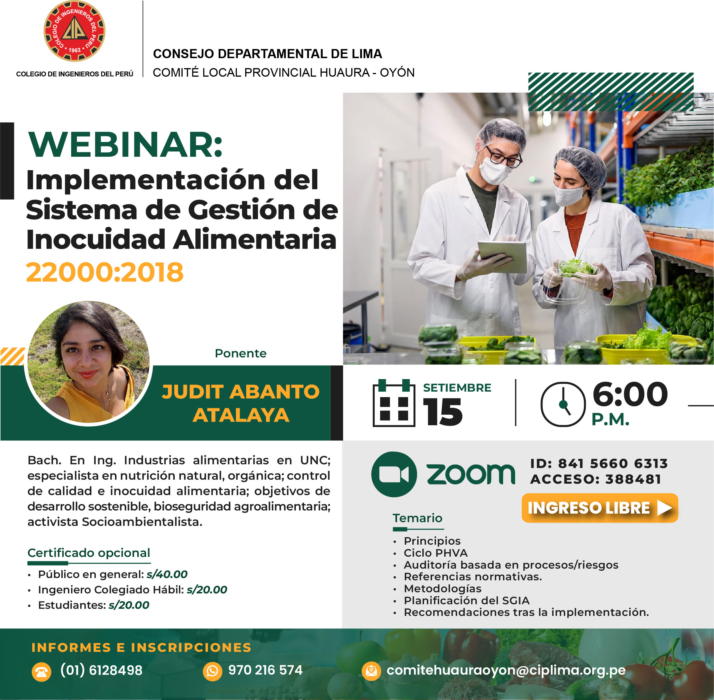 Webinar «Implementación del Sistema de Gestión de Inocuidad Alimentaria ...