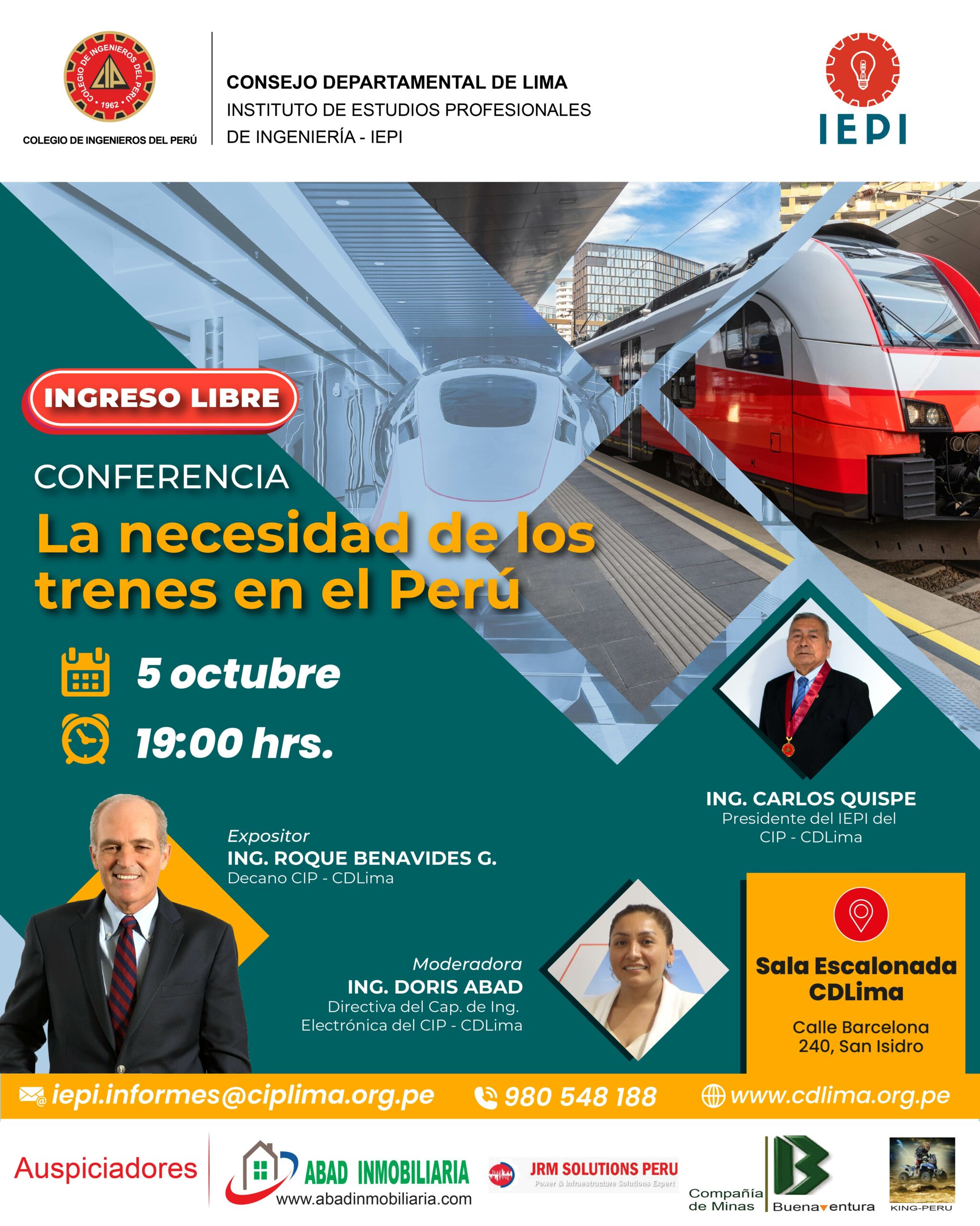 Conferencia magistral: «La necesidad de los trenes en el Perú» / Jueves 5 de octubre – 7:00 p.m.