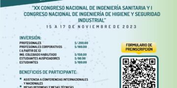 El XX Congreso Nacional de Ingeniería Sanitaria y I Congreso Nacional de Ingeniería de Higiene y Seguridad Industrial – CONISSEG 2023, se llevará a cabo del 15 al 17 de noviembre.