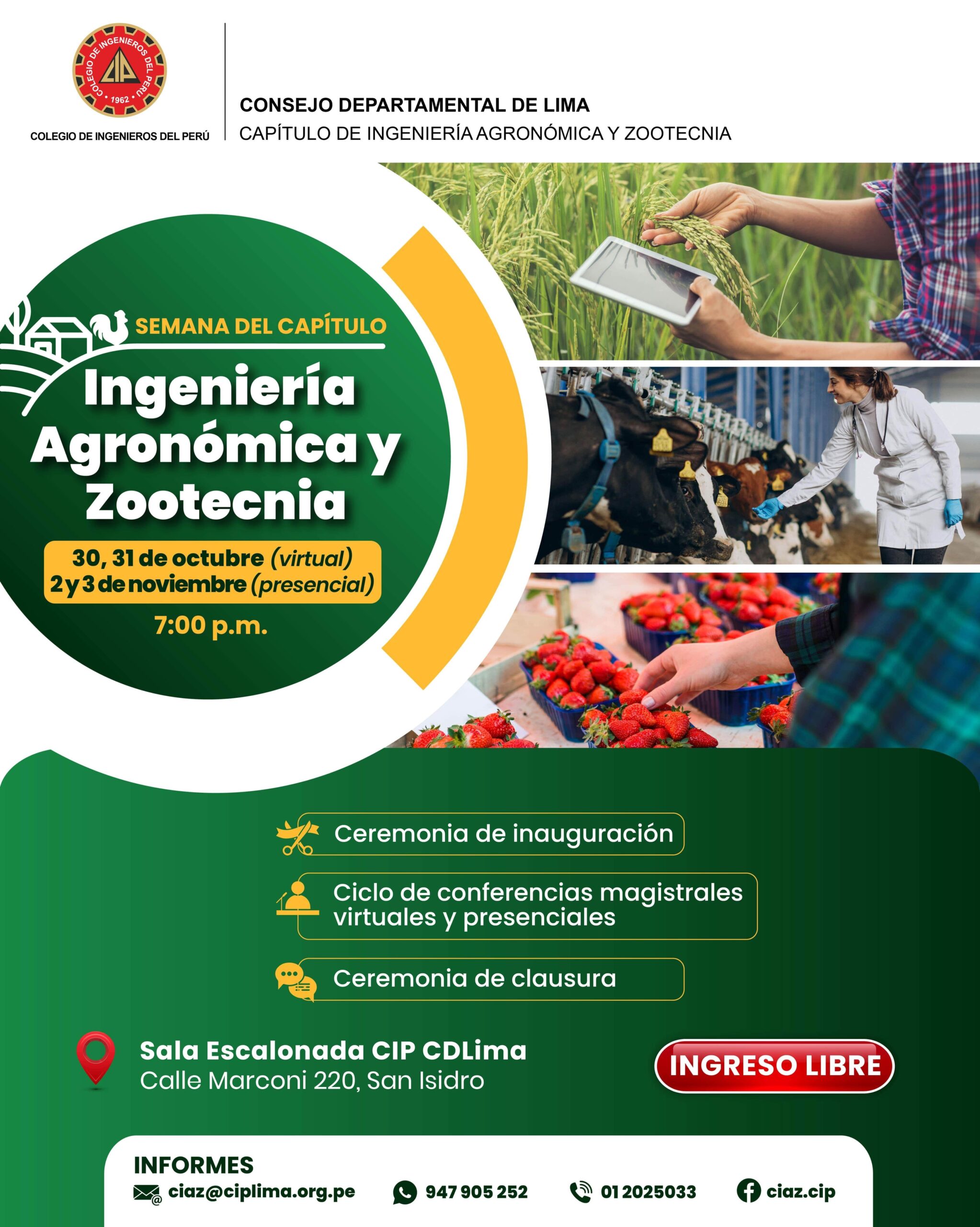 Semana del Capítulo de Ingeniería Agronómica y Zootecnia dará inicio el lunes 30 de octubre