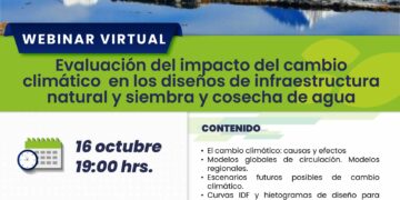 Webinar «Evaluación del impacto del cambio climático en los diseños de infraestructura natural y siembra y cosecha de agua» / Jueves 16 de octubre – 7:00 p.m.