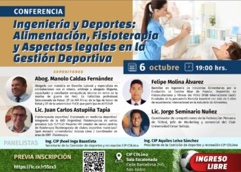 Conferencia «Ingeniería y deportes: Alimentación, fisioterapia y aspectos legales en la gestión deportiva» / Viernes 6 de octubre – 7:00 p.m.