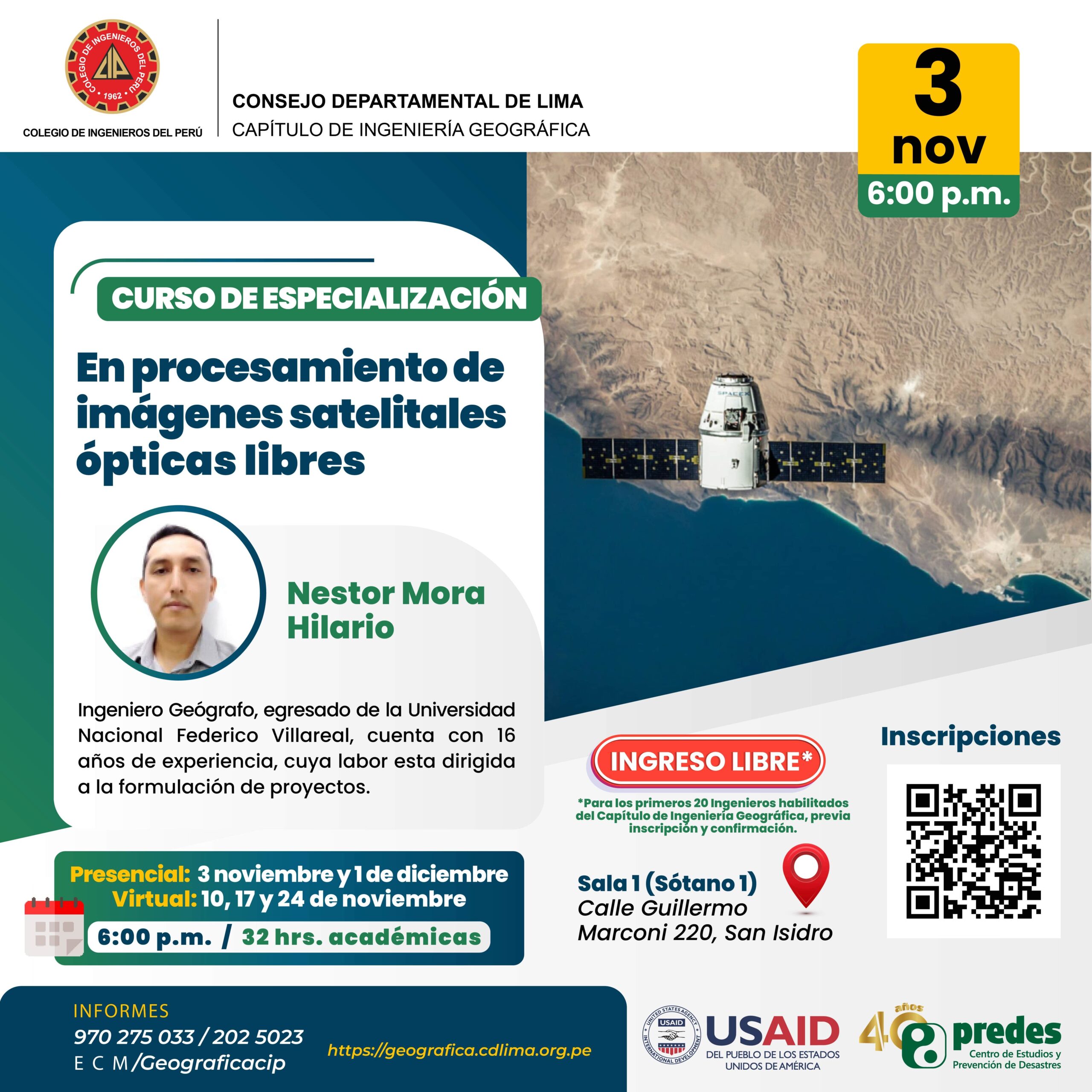 Curso de especialización «En procesamiento de imágenes satelitales ópticas libres» – 3, 10, 17, 24 noviembre y 1 de diciembre. Ingreso Libre.