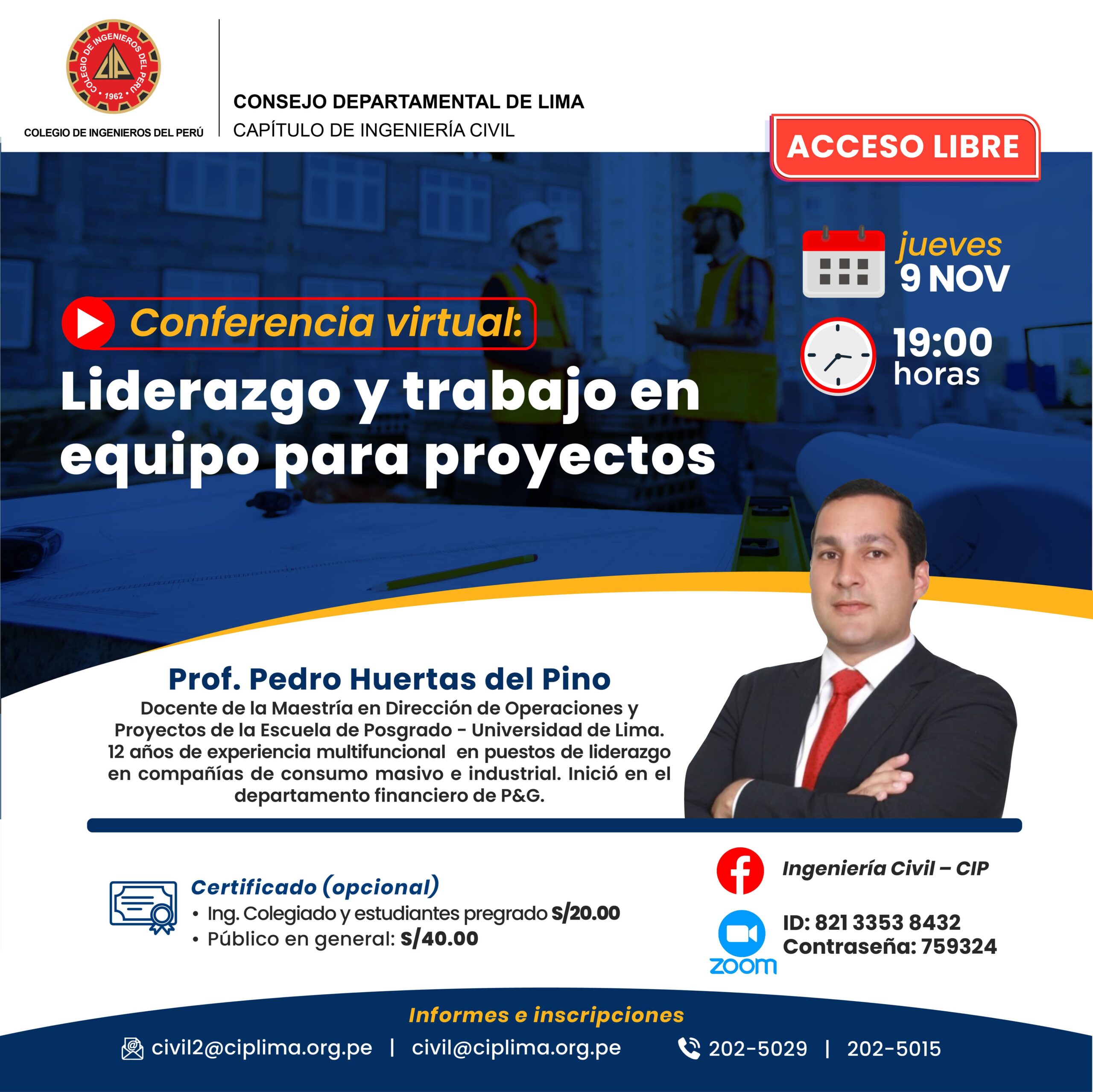 Conferencia virtual «Liderazgo y trabajo en equipo para proyectos» / Jueves 9 de Noviembre – 7:00 p.m.