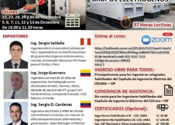 Curso Internacional: “Diseño y Selección de Grupos Electrógenos” / Inicio: Miércoles 22 de noviembre. Ingreso Libre.