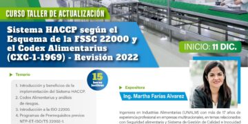 Curso Taller de Actualización Profesional «Sistema HACCP según el Esquema de la FSSC 22000 y el Codex Alimentarius (CXC-1-1969) – Revisión 2022¨ / Inicio: 11 de diciembre
