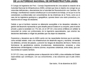 Pronunciamiento: Sobre la inclusión de ingenieros geógrafos y geólogos en la convocatoria de trabajo de la Autoridad Nacional de Infraestructura (ANIN)