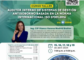 Curso Taller «Auditor interno de Sistemas de Gestión Antisoborno basada en la Norma Internacional ISO 37001:2016» / Inicio: 15 de abril