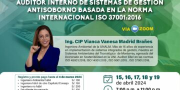 Curso Taller «Auditor interno de Sistemas de Gestión Antisoborno basada en la Norma Internacional ISO 37001:2016» / Inicio: 15 de abril