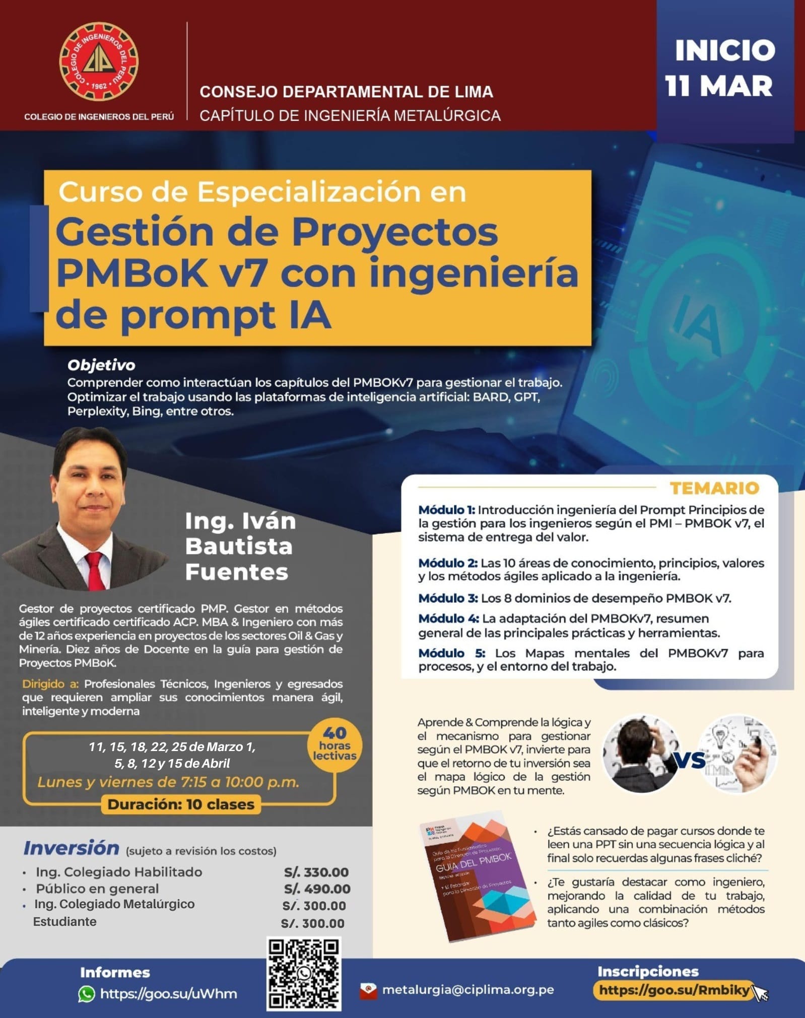 Curso virtual «Gestión de proyectos según PMBOKv7 usando IA» / Inicio ...