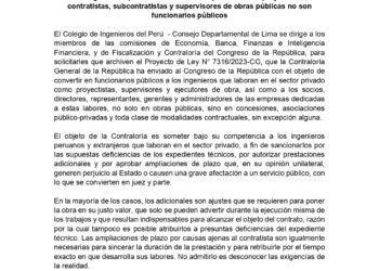 Pronunciamiento sobre el Proyecto de Ley N° 7316-2023-CG