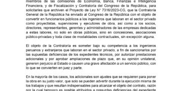 Pronunciamiento sobre el Proyecto de Ley N° 7316-2023-CG
