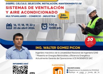 Curso de actualización profesional «Diseño, cálculo, selección, instalación, mantenimiento de sistemas de ventilación y aire acondicionado – 2do grupo» /Inicio: 16 de abril