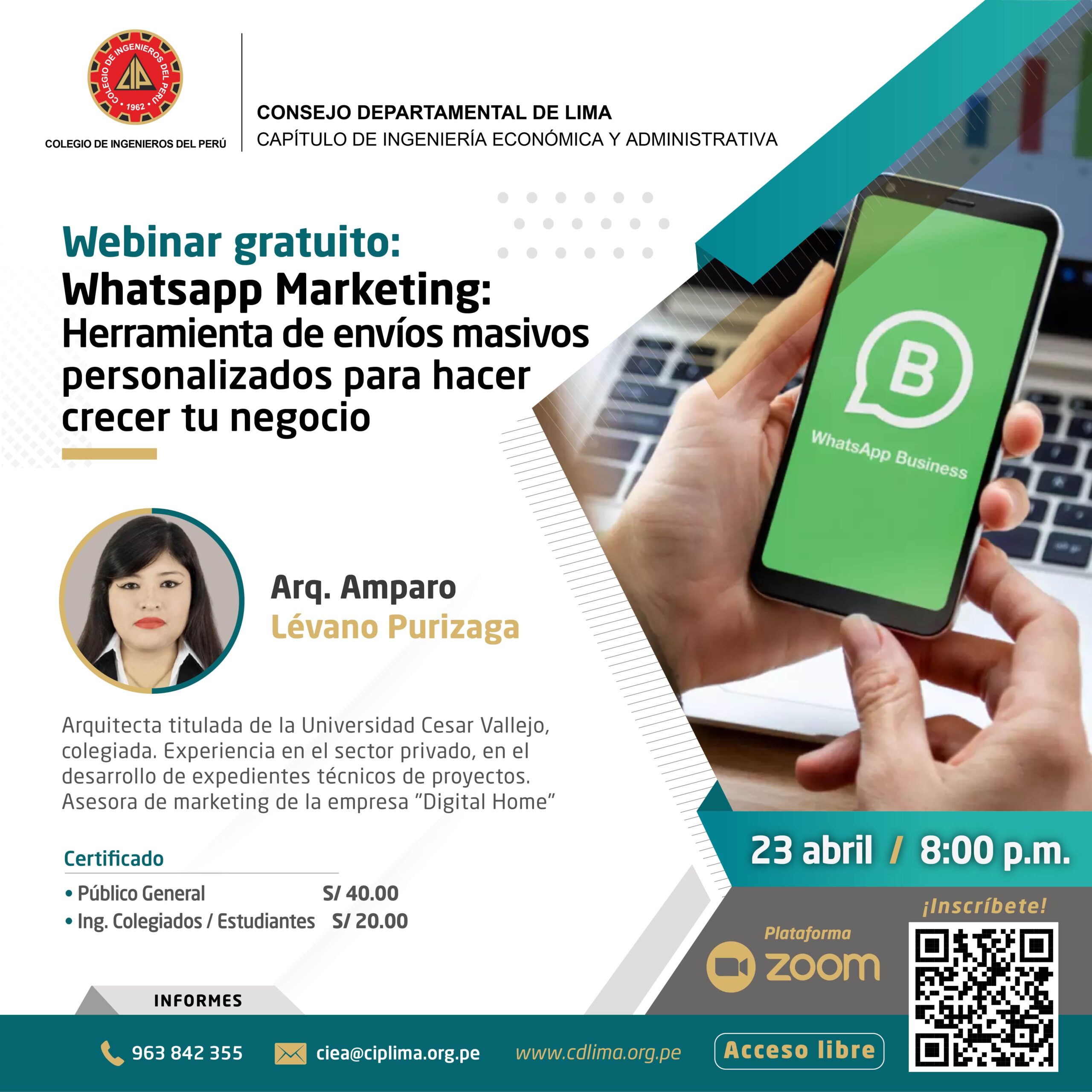 Webinar gratuito «WhatsApp Marketing – Herramienta de Envíos Masivos Personalizados» / Martes 23 de abril – 8:00 p.m.