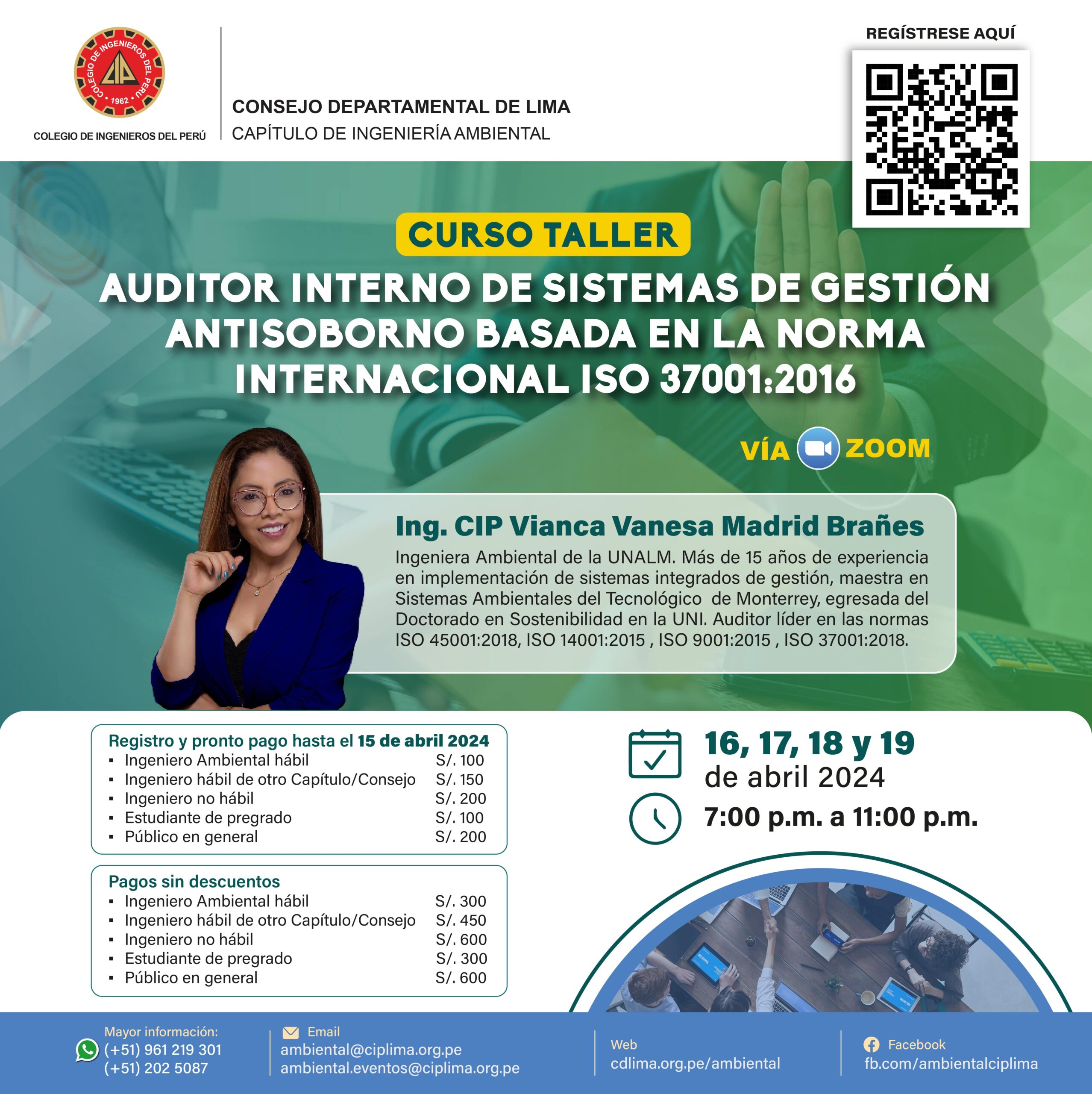 Curso Taller «Auditor Interno de Sistemas de Gestión Antisoborno Basada en la Norma Internacional ISO 37001:2016» / Inicio: 16 de abril de 2024