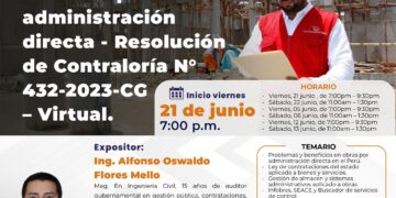 Curso: «Gestión y control de obras por administración directa – Resolución de Contraloría N° 432-2023-CG» / Inicio: 21 de junio