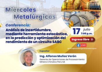 Miércoles Metalúrgicos – Conferencia «Análisis de incertidumbre, mediante herramienta estocástica, en la predicción y optimización del rendimiento de un circuito SABC» / Miércoles 17 de julio – 7:00 p.m.