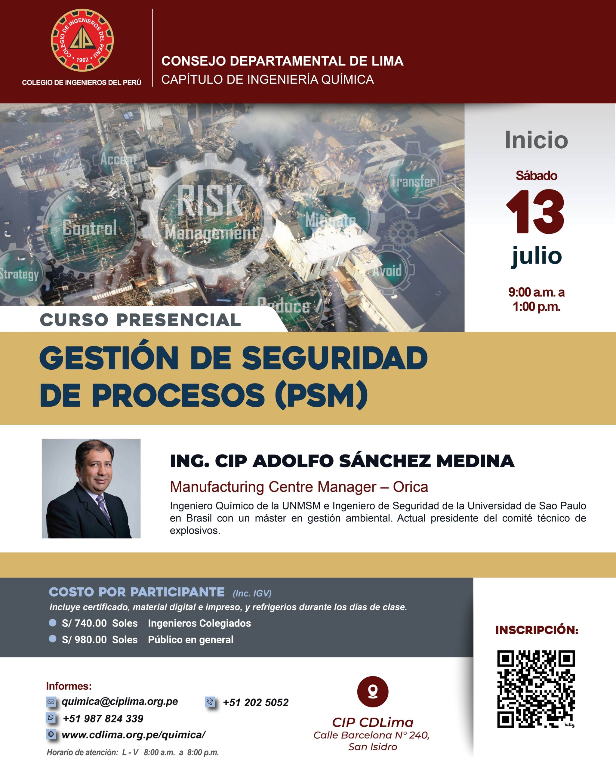 Curso «Gestión de seguridad de procesos (PSM)» / Inicio: Sábado 13 de julio