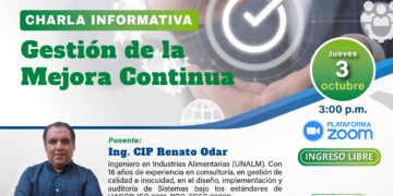 Charla Informativa: Gestión de la Mejora Continua/ jueves 3 de octubre 3:00 p.m.