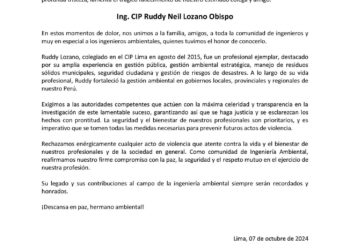 Pronunciamiento sobre el fallecimiento del ingeniero  ambiental Ruddy Neil Lozano Obispo