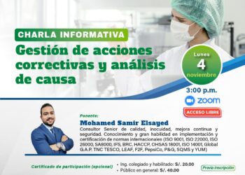 Charla Informativa: ¨Gestión de acciones correctivas y análisis de causa¨/ Lunes 4 de noviembre – 3:00 p.m.