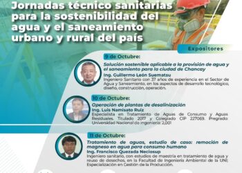 Ciclo de conferencias «Jornadas técnico sanitarias para la sostenibilidad del agua y el saneamiento urbano y rural del país» / Días: 9, 10 y 11 de octubre – 7:00 p.m.
