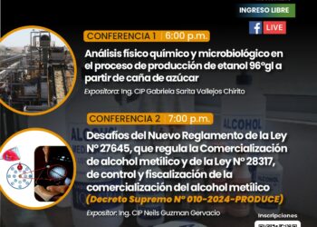 Conferencia presencial «Análisis físico químico y microbiológico en el proceso de producción de etanol 96°gl a partir de caña de azúcar» / Martes 12 de noviembre – 6 p.m.