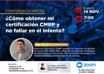 Conferencia virtual «¿Quieres obtener la Certificación CMRP? ️»/ Jueves 14 de noviembre – 7:00 p.m.