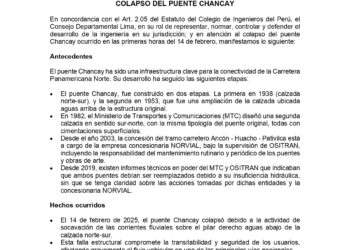 PRONUNCIAMIENTO N° 01-2025-2027/CIPLIMA: COLAPSO DEL PUENTE CHANCAY
