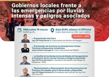 I Foro «Gobiernos locales frente a las emergencias por lluvias intensas y peligros asociados» / Miércoles 19 de marzo – 6:00 p.m.